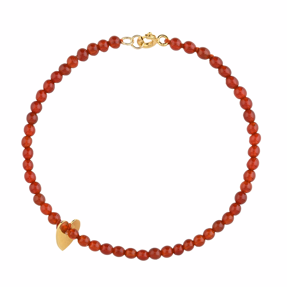 Bracciale pietra agata rossa, all’interno è inserito un charm cuore in oro.