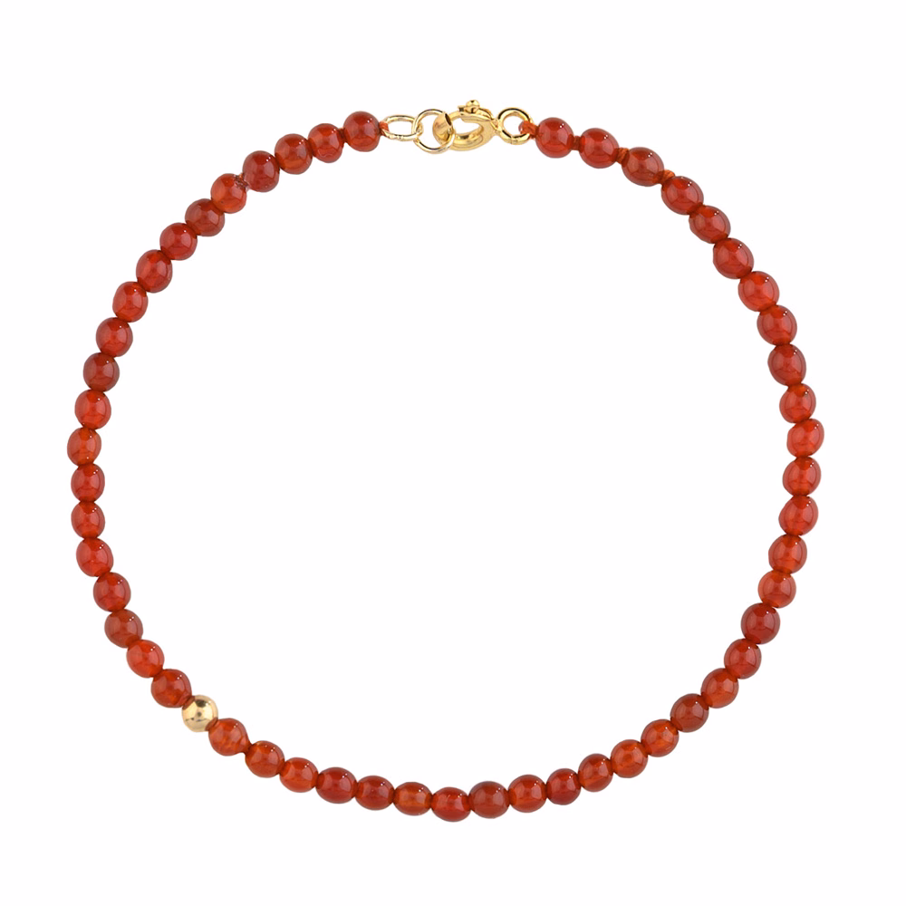 Bracciale pietra agata rossa, all’interno è inserita una pallina in oro.