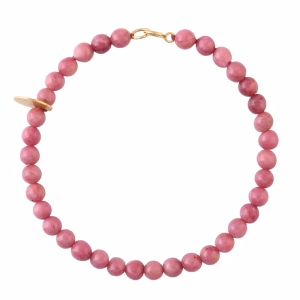 Bracciale pietra Rodonite, all’interno è inserito un charm tondino satinato in oro