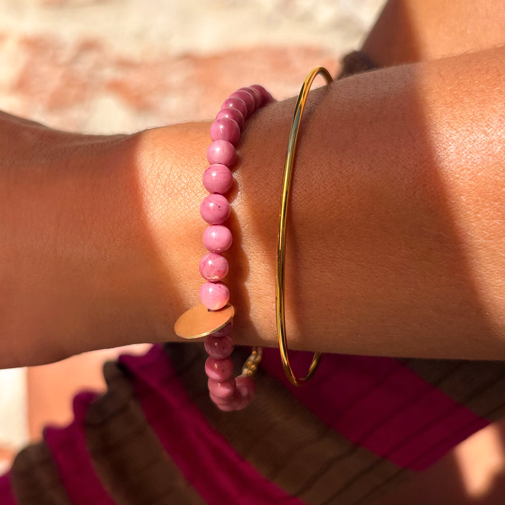 ME_STUDIO_BRACCIALE_RODONITE_TONDINO_ORO bracciale pietra rodonite - tondino