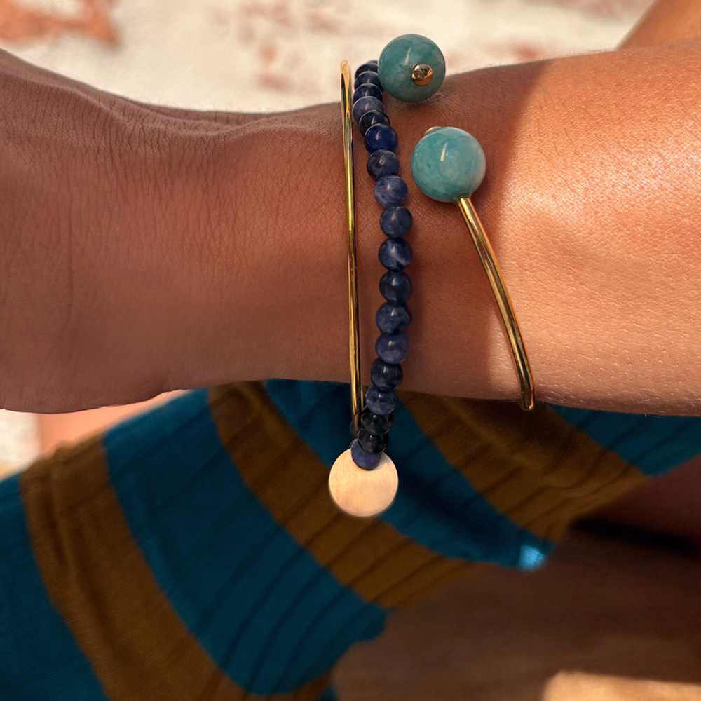 ME_STUDIO_BRACCIALI_MIX_BLU bracciale rigido open - amazzonite