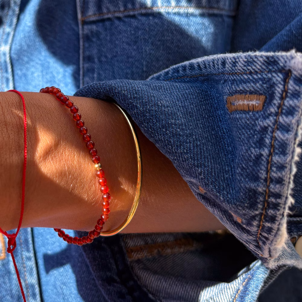 bracciale pietra agata rossa - pallina